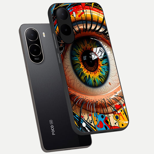 Colorful Eye phone case For Poco C85x showing premium glass back cover with detailed artwork