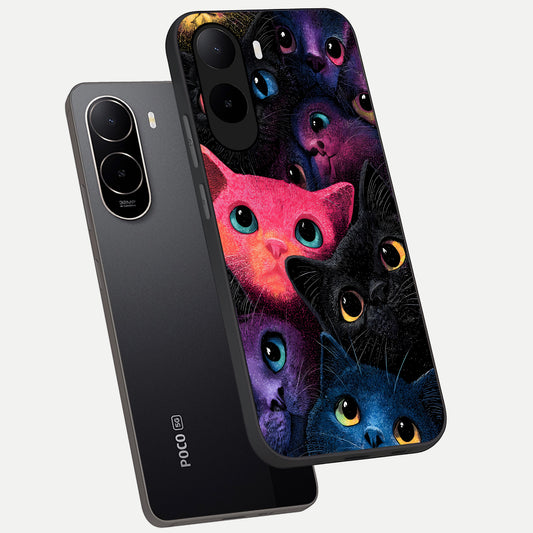 Cosmic Cats Dreams phone case For Poco C85x showing premium glass back cover with detailed artwork