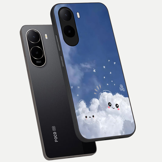 Cute Blossom Cloud phone case For Poco C85x showing premium glass back cover with detailed artwork