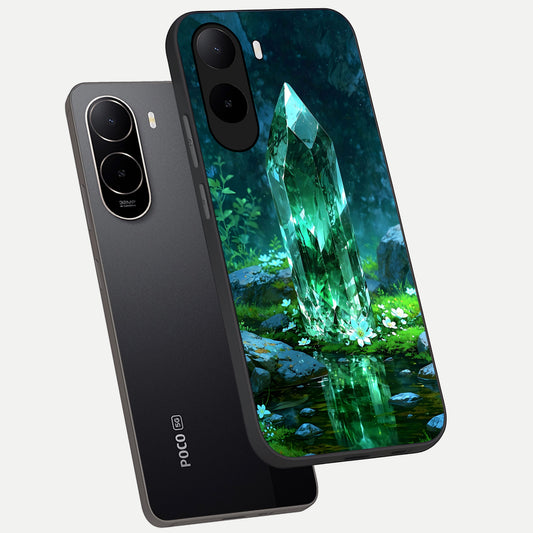 Emerald Light Crystal phone case For Poco C85x showing premium glass back cover with detailed artwork