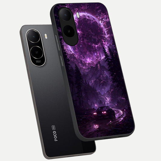 Eternal Cosmic Drive phone case For Poco C85x showing premium glass back cover with detailed artwork