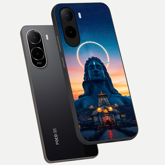 Eternal Shiva Aura phone case For Poco C85x showing premium glass back cover with detailed artwork