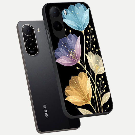 Flower Bloom Glow phone case For Poco C85x showing premium glass back cover with detailed artwork