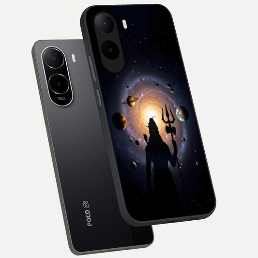 Galactic Shiva Vision phone case For Poco C85x showing premium glass back cover with detailed artwork