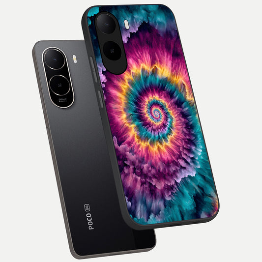 Galactic Spiral Burst phone case For Poco C85x showing premium glass back cover with detailed artwork