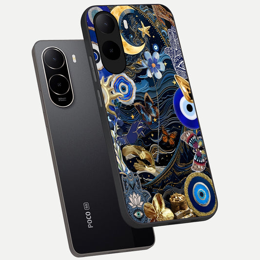 Golden Moon Magic phone case For Poco C85x showing premium glass back cover with detailed artwork