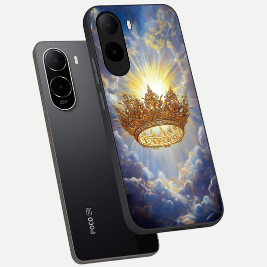 Heavenly Crown Light phone case For Poco C85x showing premium glass back cover with detailed artwork