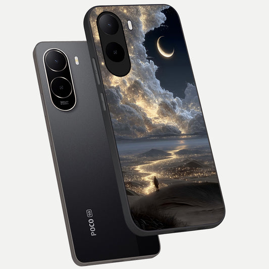 Moonlight Spark Path phone case For Poco C85x showing premium glass back cover with detailed artwork