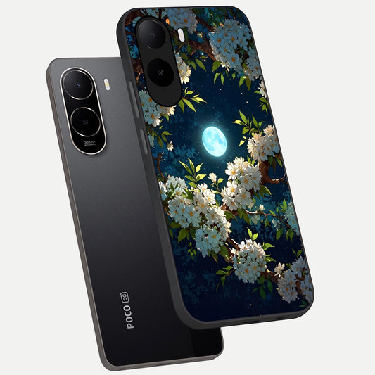 Moonlit Blossom Dream phone case For Poco C85x showing premium glass back cover with detailed artwork