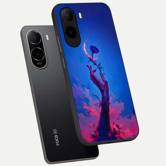 Mystic Hand phone case For Poco C85x showing premium glass back cover with detailed artwork
