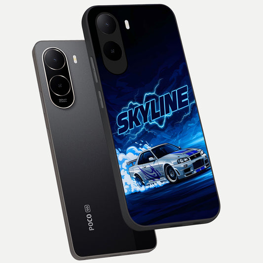 Neon Drift Beast phone case For Poco C85x showing premium glass back cover with detailed artwork