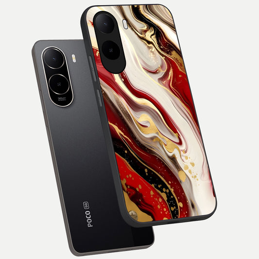 Red And White Marble phone case For Poco C85x showing premium glass back cover with detailed artwork