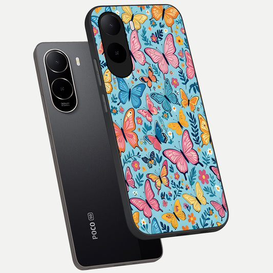 Spring Wing Garden phone case For Poco C85x showing premium glass back cover with detailed artwork