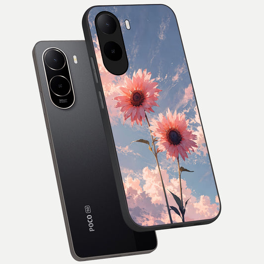 Sun Moon Balance phone case For Poco C85x showing premium glass back cover with detailed artwork
