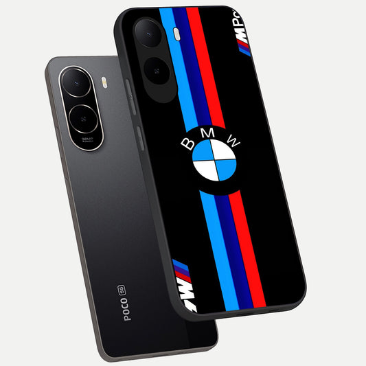 Turbo BMW Beast phone case For Poco C85x showing premium glass back cover with detailed artwork
