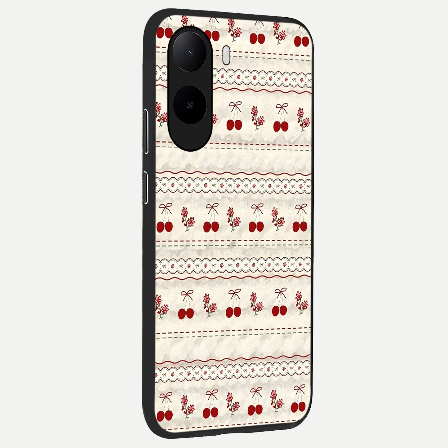 Cherry Bloom Charm back cover For Poco C85x slim fit glass case with vibrant aesthetic design