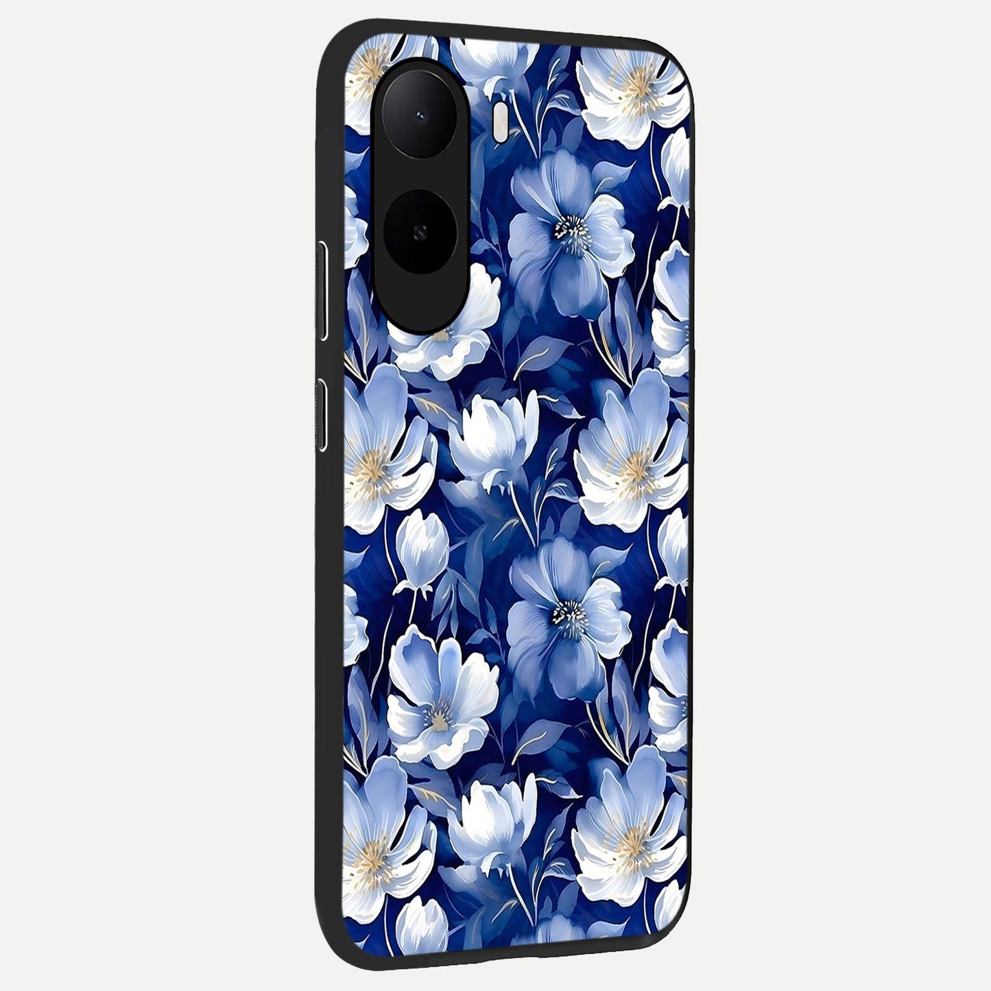 Cute Floral Patterns back cover For Poco C85x slim fit glass case with vibrant aesthetic design