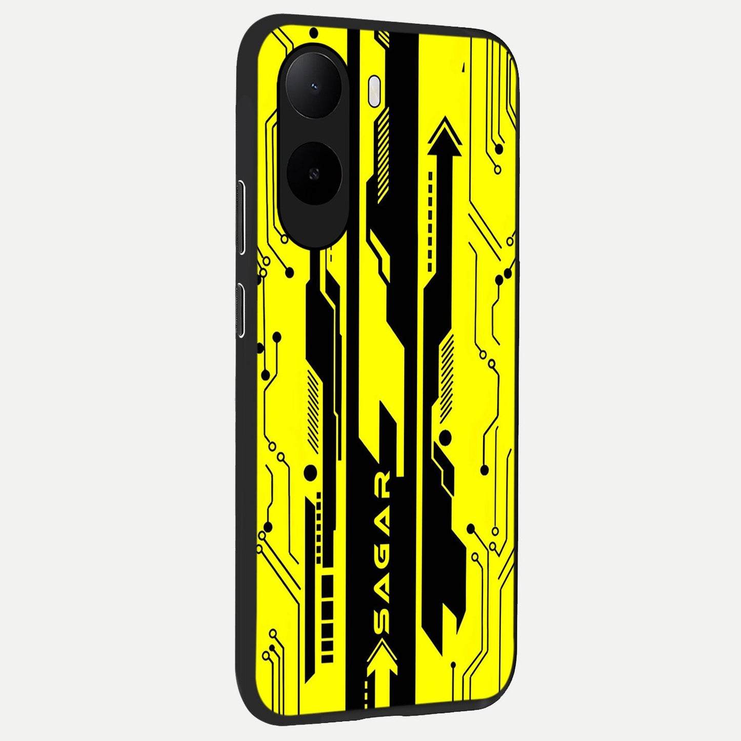 Electric Pulse CYBERPUNK Custom Name back cover For Poco C85x slim fit glass case with vibrant aesthetic design