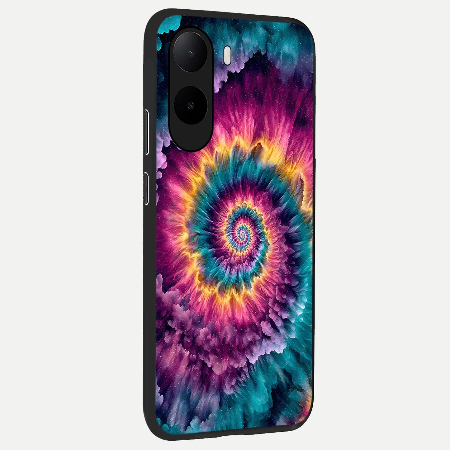 Galactic Spiral Burst back cover For Poco C85x slim fit glass case with vibrant aesthetic design