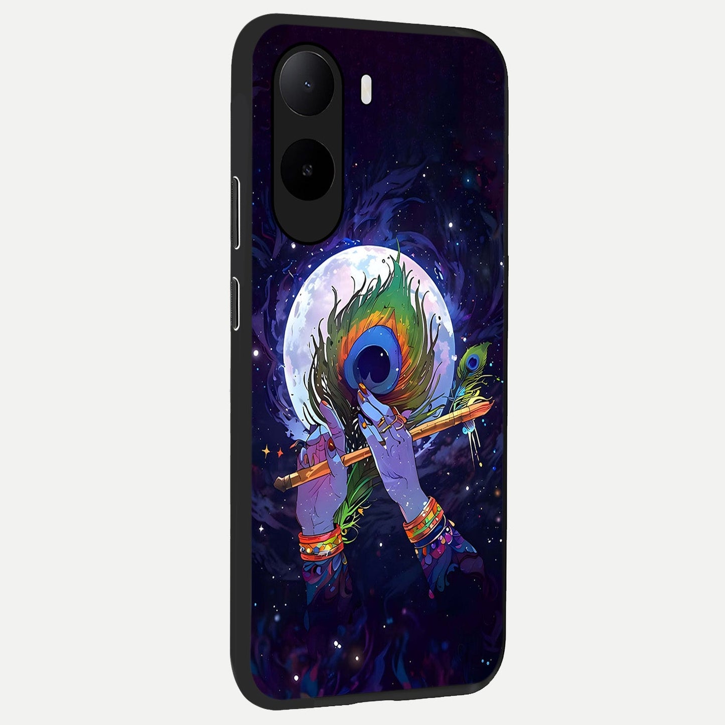 Krishna Hands Art back cover For Poco C85x slim fit glass case with vibrant aesthetic design