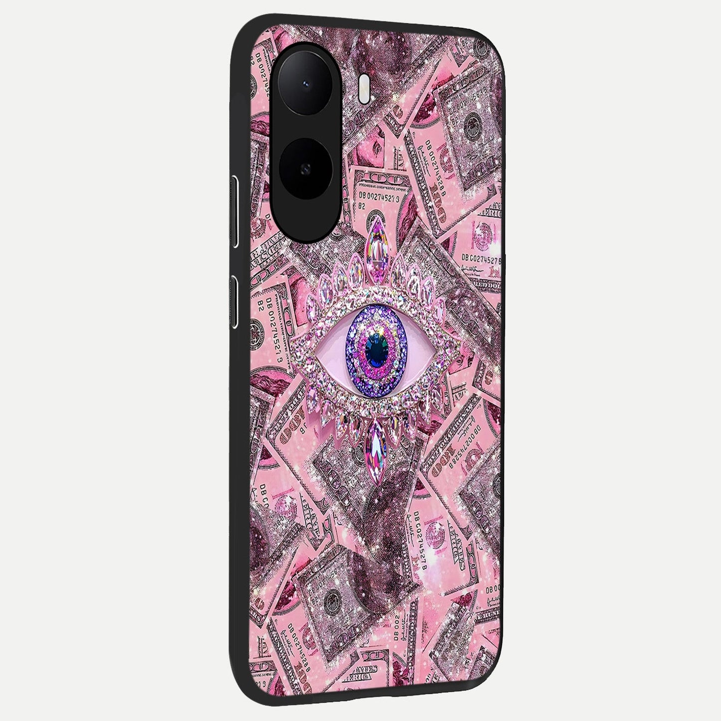 Money Eye Luxe back cover For Poco C85x slim fit glass case with vibrant aesthetic design