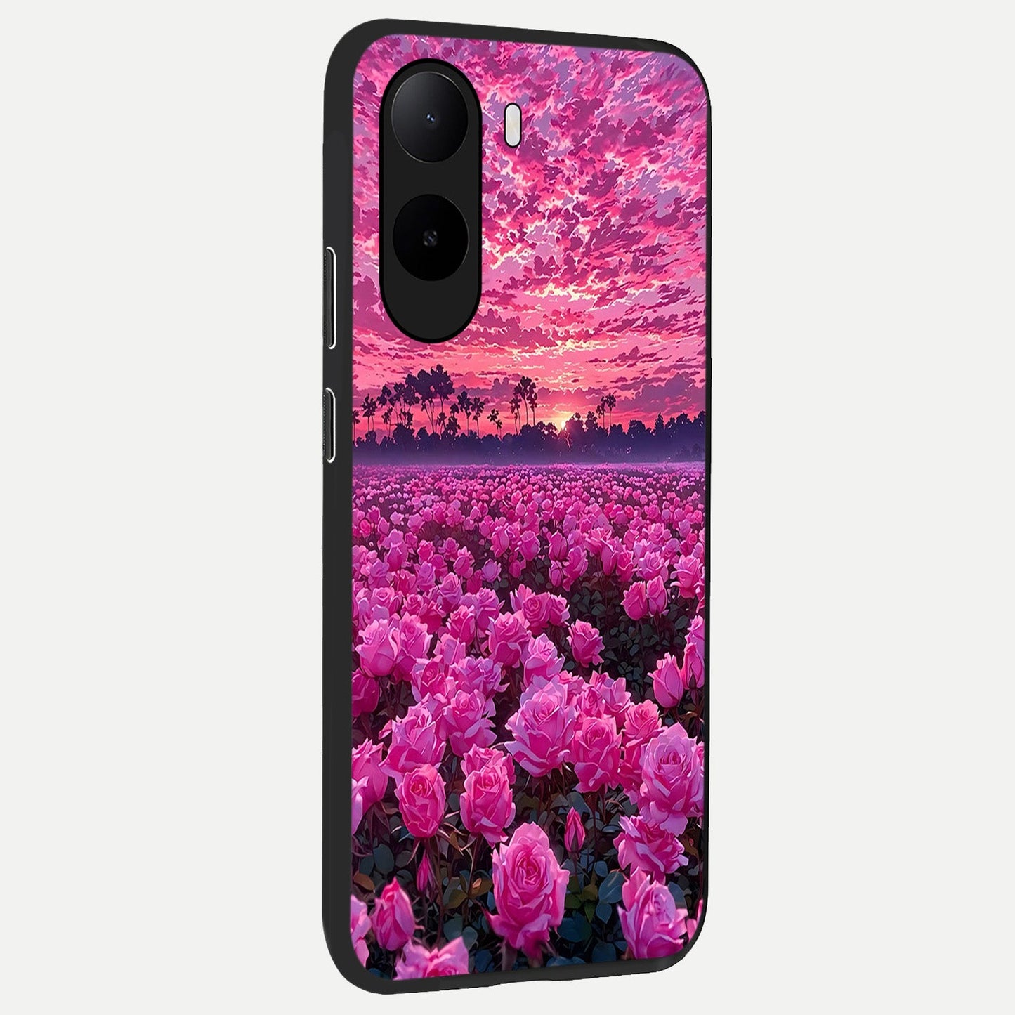 Rose Sunset Valley back cover For Poco C85x slim fit glass case with vibrant aesthetic design
