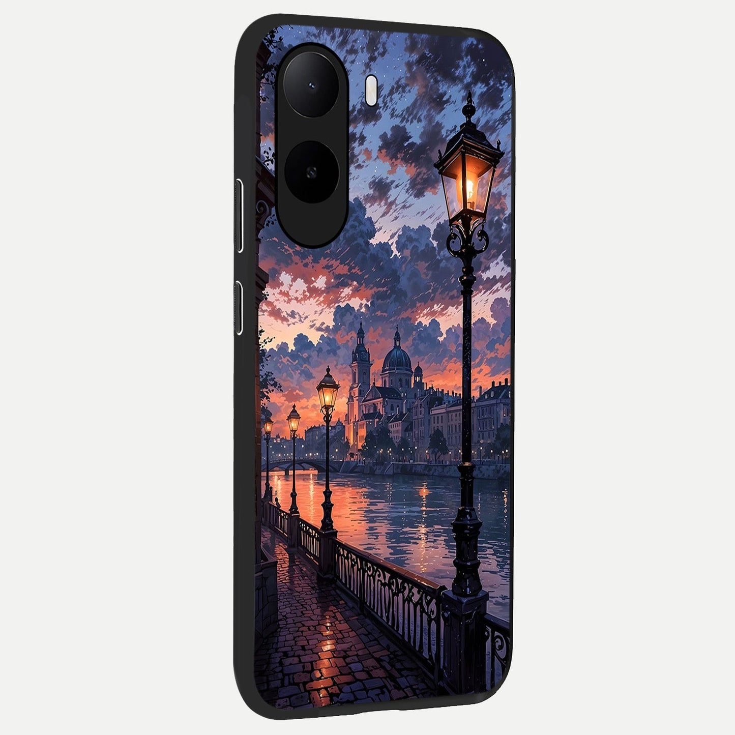 Twilight River Lights back cover For Poco C85x slim fit glass case with vibrant aesthetic design