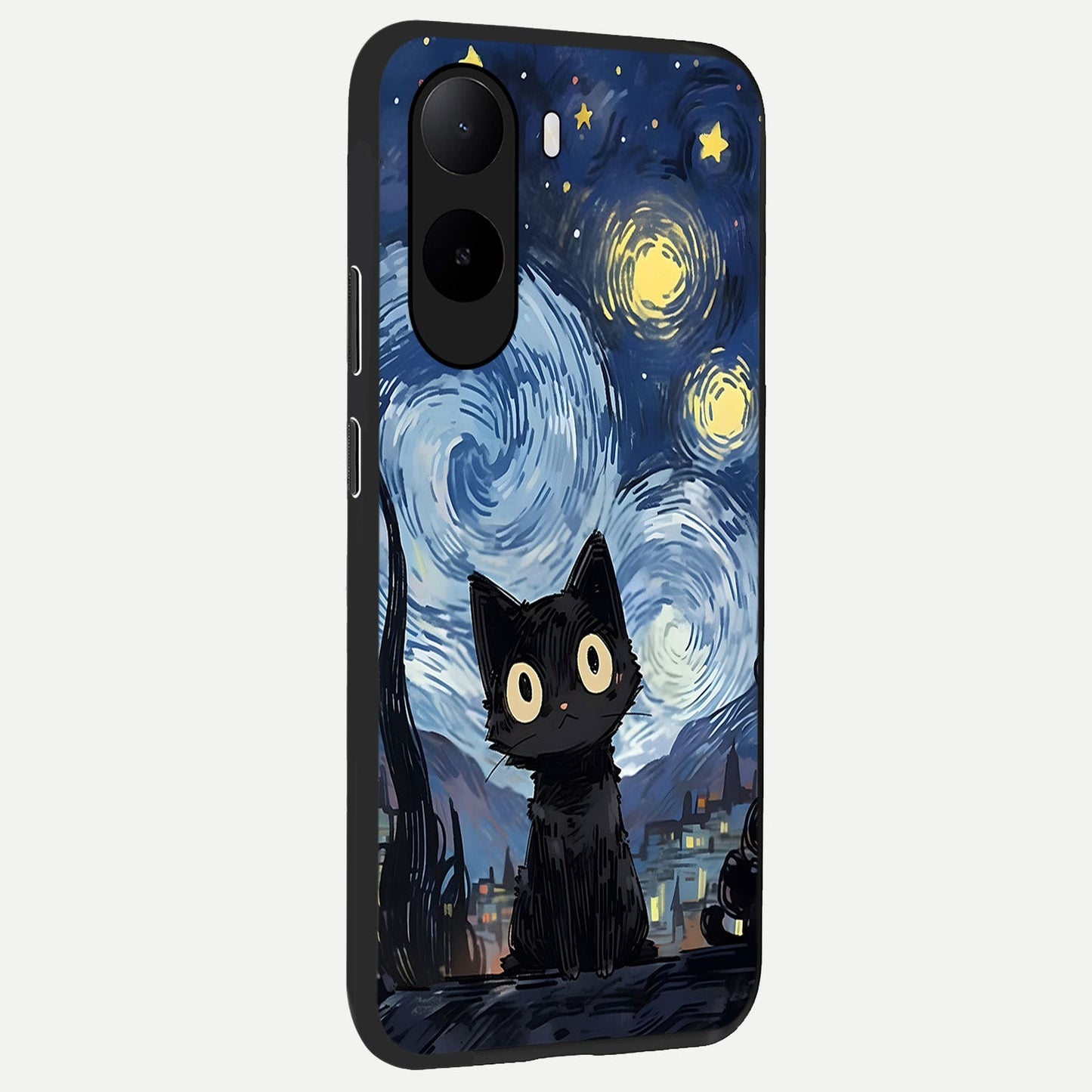 Van Gogh Cat back cover For Poco C85x slim fit glass case with vibrant aesthetic design
