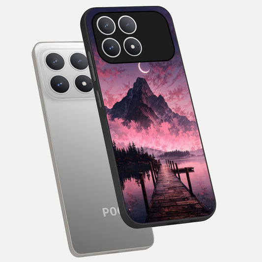 Beautiful Mountain View phone case For Poco F8 Pro showing premium glass back cover with detailed artwork