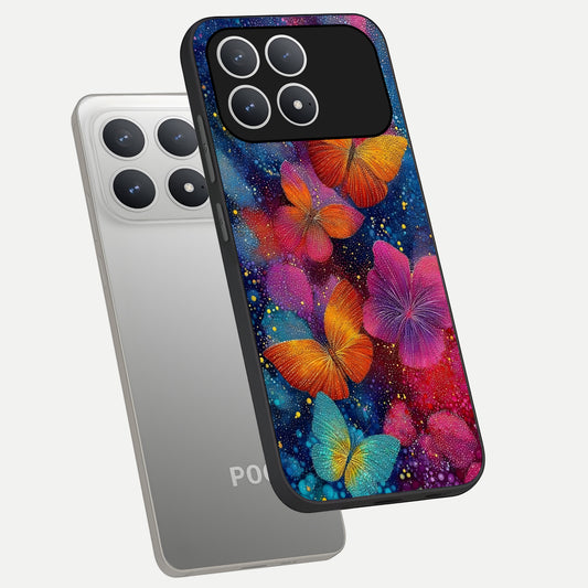 Butterfly Dream Mist phone case For Poco F8 Pro showing premium glass back cover with detailed artwork