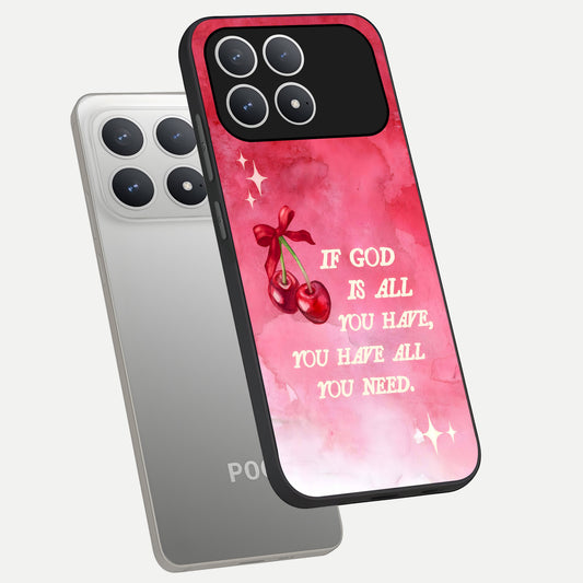 Cherry Quote phone case For Poco F8 Pro showing premium glass back cover with detailed artwork