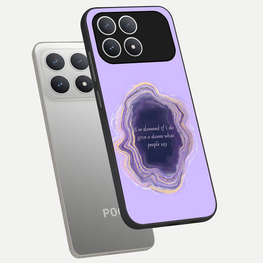 Damned People Quote phone case For Poco F8 Pro showing premium glass back cover with detailed artwork