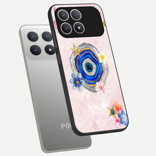 Divine Aura Bloom phone case For Poco F8 Pro showing premium glass back cover with detailed artwork