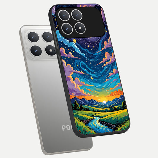 Dreamy Night Landscape phone case For Poco F8 Pro showing premium glass back cover with detailed artwork