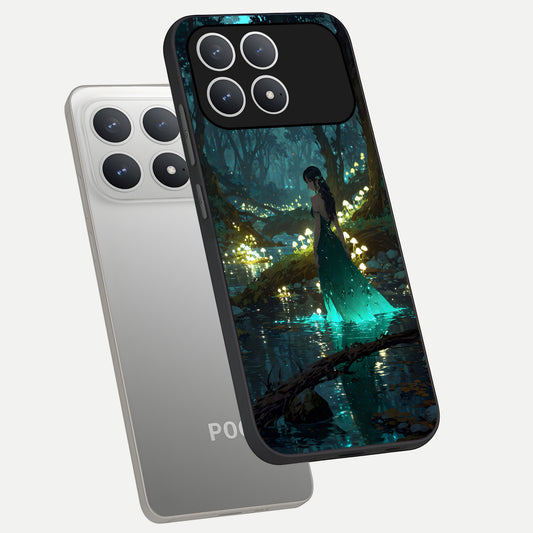 Enchanted Forest Glow phone case For Poco F8 Pro showing premium glass back cover with detailed artwork