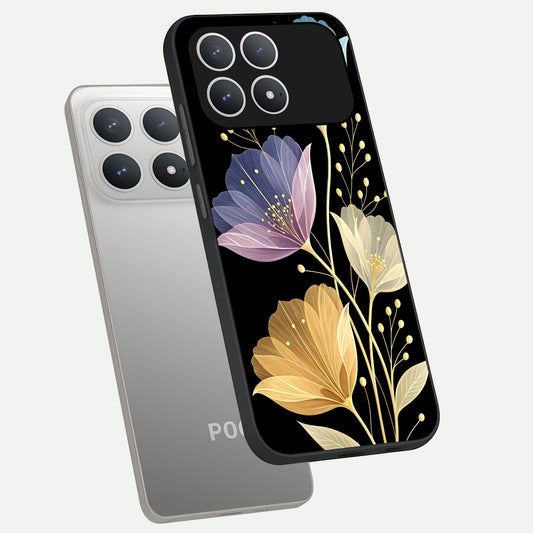 Flower Bloom Glow phone case For Poco F8 Pro showing premium glass back cover with detailed artwork