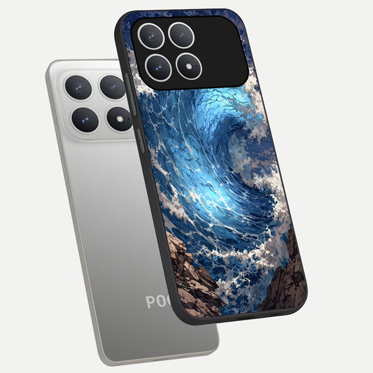 Giant Ocean Wave phone case For Poco F8 Pro showing premium glass back cover with detailed artwork