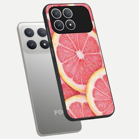 Glitter Grapefruit phone case For Poco F8 Pro showing premium glass back cover with detailed artwork