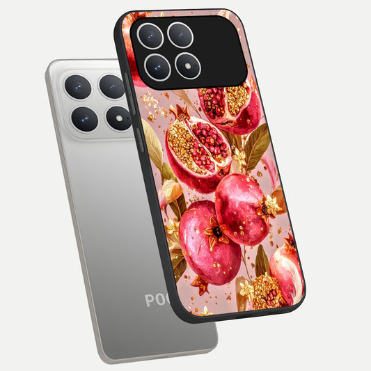 Golden Bloom Glow phone case For Poco F8 Pro showing premium glass back cover with detailed artwork