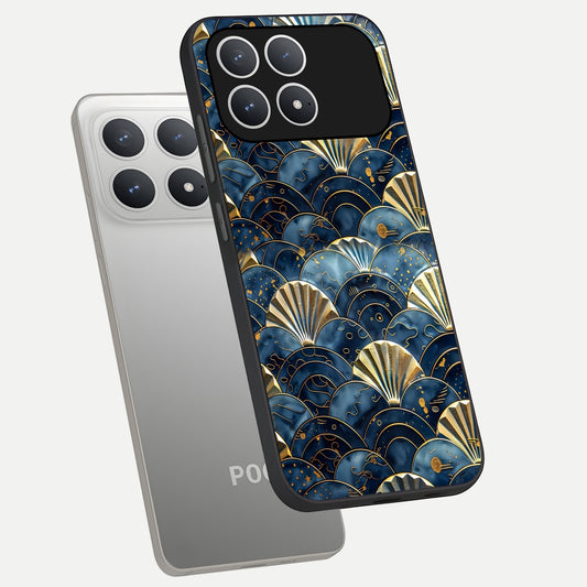 Golden Wave Luxe phone case For Poco F8 Pro showing premium glass back cover with detailed artwork