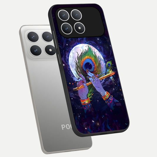 Krishna Hands Art phone case For Poco F8 Pro showing premium glass back cover with detailed artwork