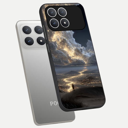 Moonlight Spark Path phone case For Poco F8 Pro showing premium glass back cover with detailed artwork