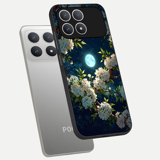 Moonlit Blossom Dream phone case For Poco F8 Pro showing premium glass back cover with detailed artwork