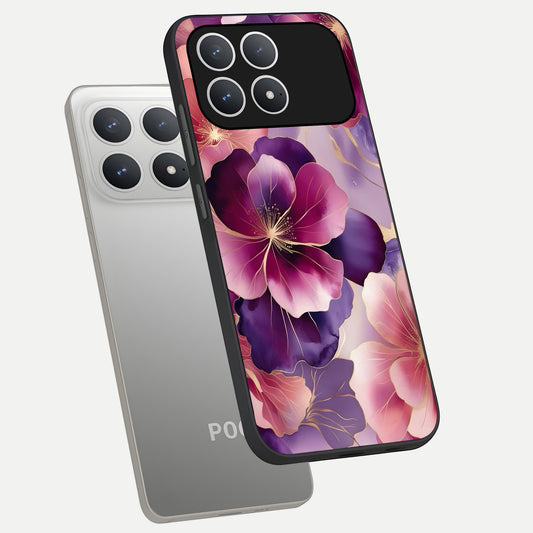 Pink Bouquet Florals phone case For Poco F8 Pro showing premium glass back cover with detailed artwork