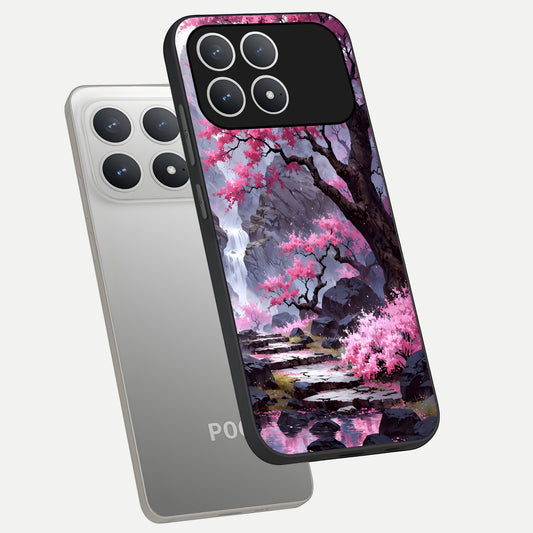 Pink Sunflower Glow phone case For Poco F8 Pro showing premium glass back cover with detailed artwork