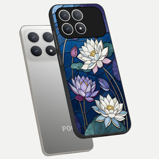 Purple Lotus Stained phone case For Poco F8 Pro showing premium glass back cover with detailed artwork