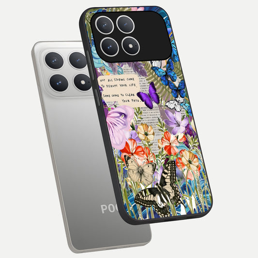 Storm Path Bloom phone case For Poco F8 Pro showing premium glass back cover with detailed artwork