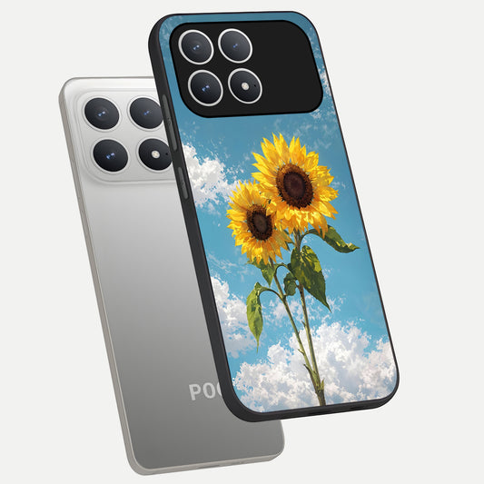 Sunlit Daisy Glow phone case For Poco F8 Pro showing premium glass back cover with detailed artwork