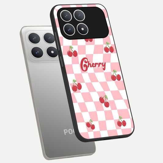Sweet Cherry Vibes phone case For Poco F8 Pro showing premium glass back cover with detailed artwork