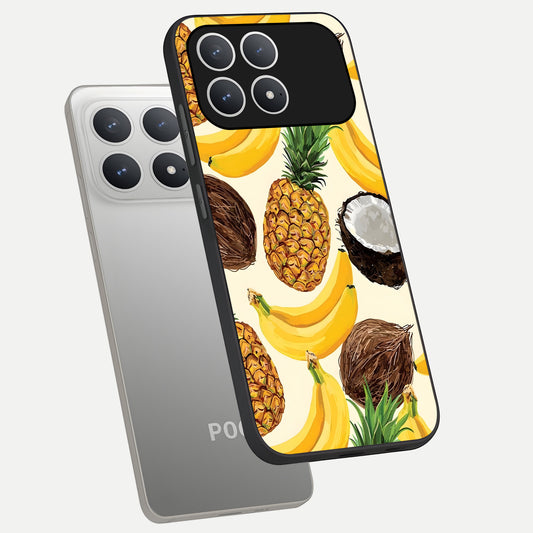 Tropical Fruit Mood phone case For Poco F8 Pro showing premium glass back cover with detailed artwork